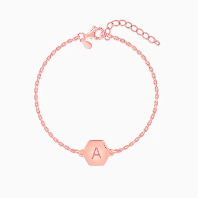 Rose Gold Personalised Hexagon Initial Bracelet