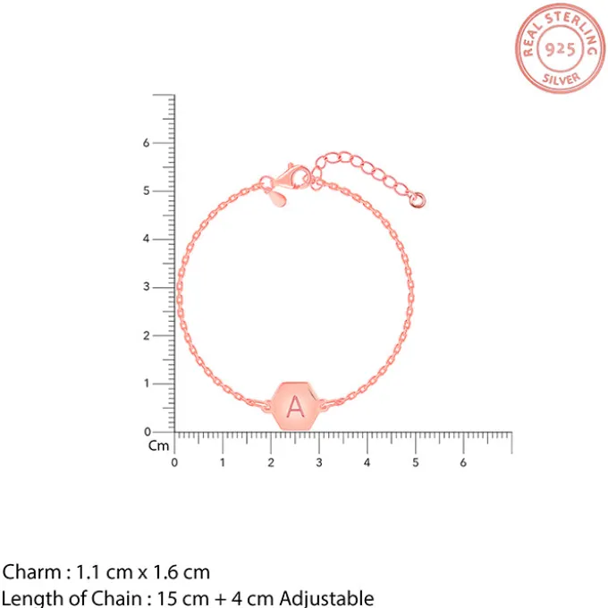 Rose Gold Personalised Hexagon Initial Bracelet
