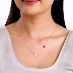 Rose Gold Personalised Hindi Initial Evil Eye Necklace