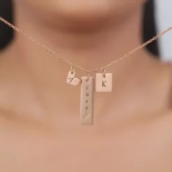 Rose Gold Personalised Initial Charm Pendant With Link Chain