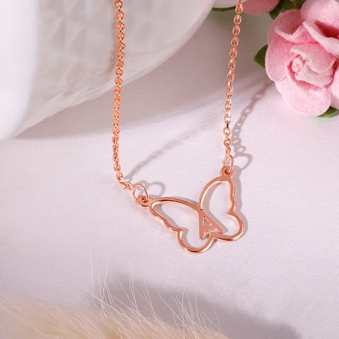 Rose Gold Personalised Like a Butterfly Necklace