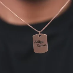 Rose Gold Personalised Military Dog Tag Pendant with Box Chain For Him