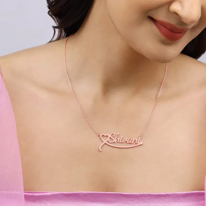 Rose Gold Personalised Name Heart Necklace