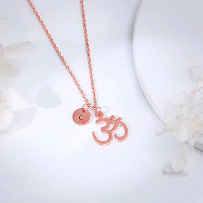 Rose Gold Personalised Om Pendant With Link Chain