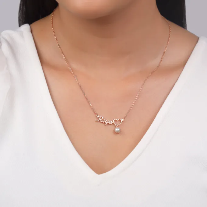 Rose Gold Personalised Pearl Heart Necklace