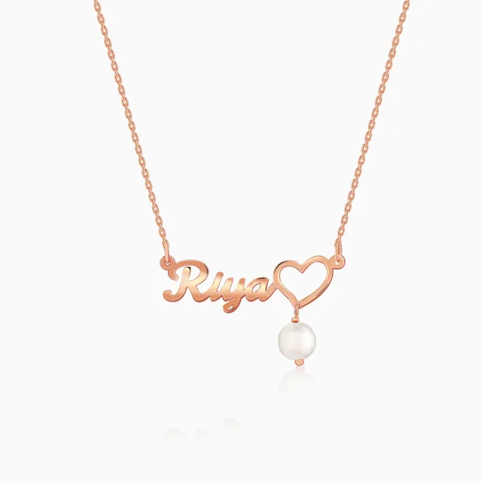 Rose Gold Personalised Pearl Heart Necklace