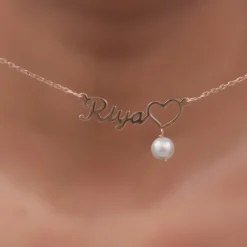 Rose Gold Personalised Pearl Heart Necklace