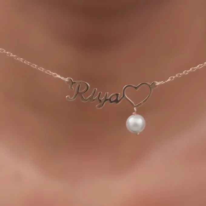 Rose Gold Personalised Pearl Heart Necklace