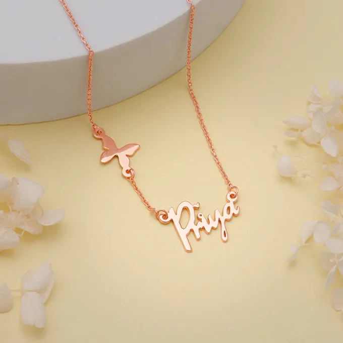 Rose Gold Personalised Pretty Butterfly Necklace