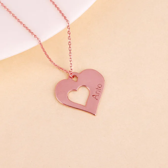 Rose Gold Personalised Shy Heart Pendant