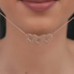 Rose Gold Personalised Triple Heart BFF Necklace