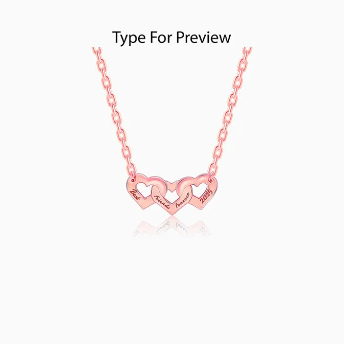 Rose Gold Personalised Triple Heart BFF Necklace