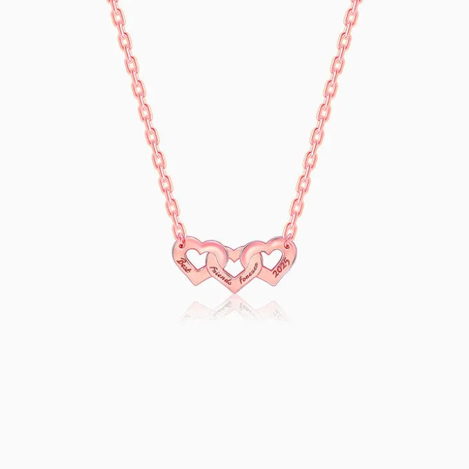 Rose Gold Personalised Triple Heart BFF Necklace