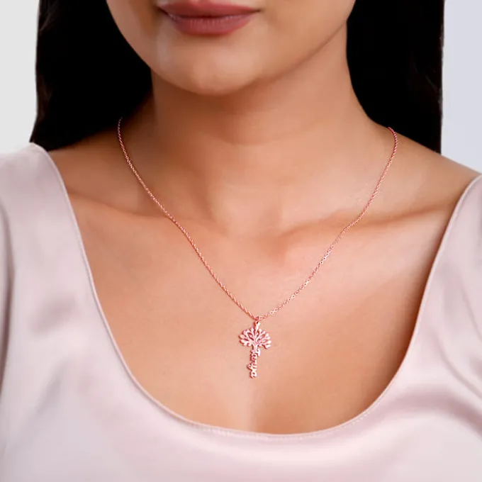 Rose Gold Personalised Tree of Names Pendant with Link Chain
