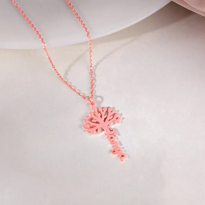 Rose Gold Personalised Tree of Names Pendant with Link Chain