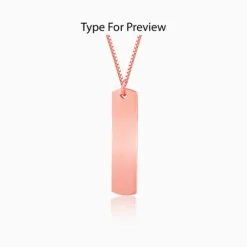 Rose Gold Personalised Vertical Bar Name Pendant with Box Chain For Him