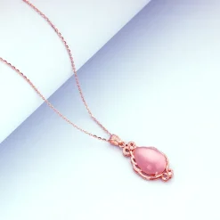 Rose Gold Pink Pendant with Link Chain