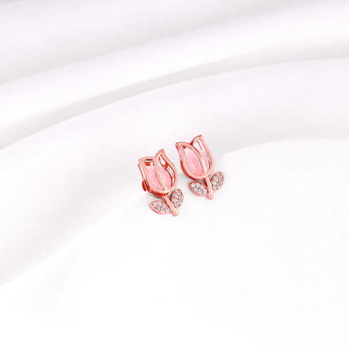 Rose Gold Pink Quartz Flower Earrings