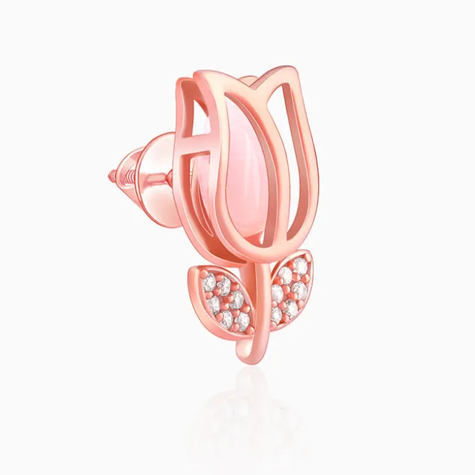 Rose Gold Pink Quartz Flower Earrings