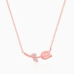 Rose Gold Pink Quartz Flower Necklace