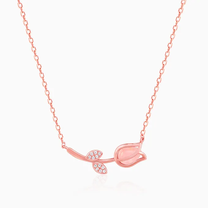 Rose Gold Pink Quartz Flower Necklace