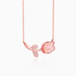 Rose Gold Pink Quartz Flower Necklace