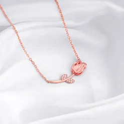 Rose Gold Pink Quartz Flower Necklace