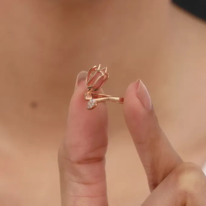 Rose Gold Pink Quartz Flower Set of Two