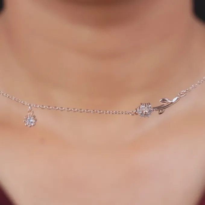 Rose Gold Plated Crystal Floral Bud Necklace