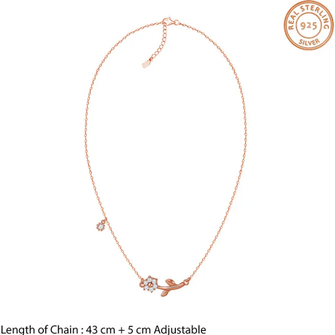 Rose Gold Plated Crystal Floral Bud Necklace