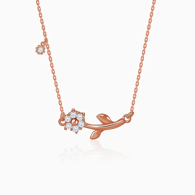 Rose Gold Plated Crystal Floral Bud Necklace