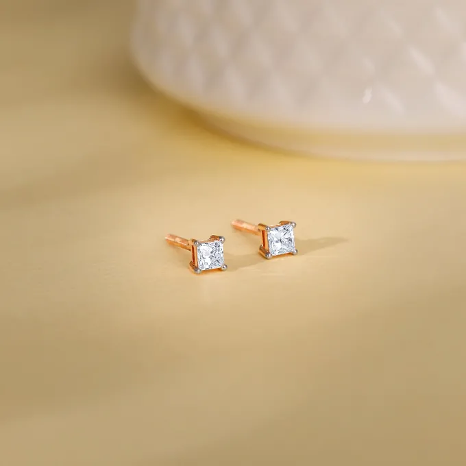 Rose Gold Pretty Solitaire Lab Grown Diamond Studs
