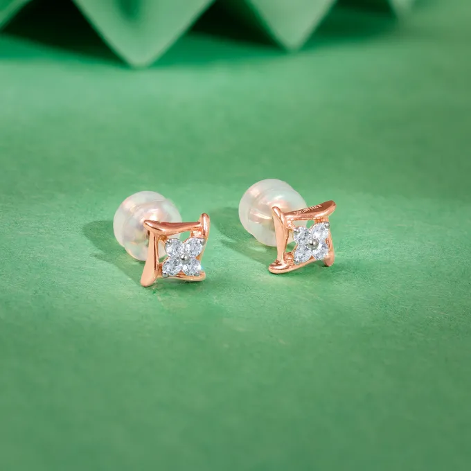 Rose Gold Princes Lab Grown Diamond Stud Earrings