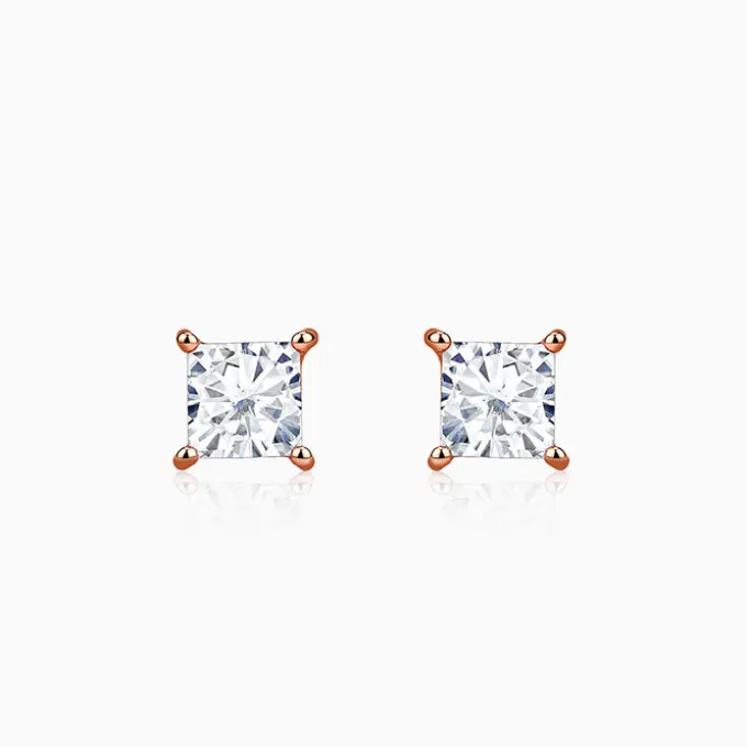 Rose Gold Princess Cut Zircon Studs
