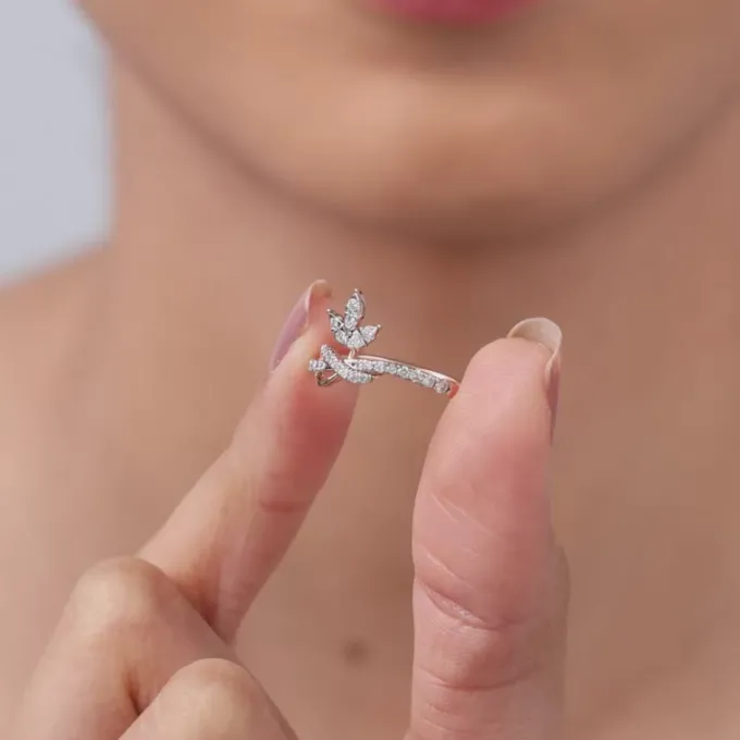 Rose Gold Pure Leaf Lab Grown Diamond Ring