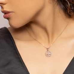 Rose Gold Rainbow Tree of Life Pendant with Link Chain