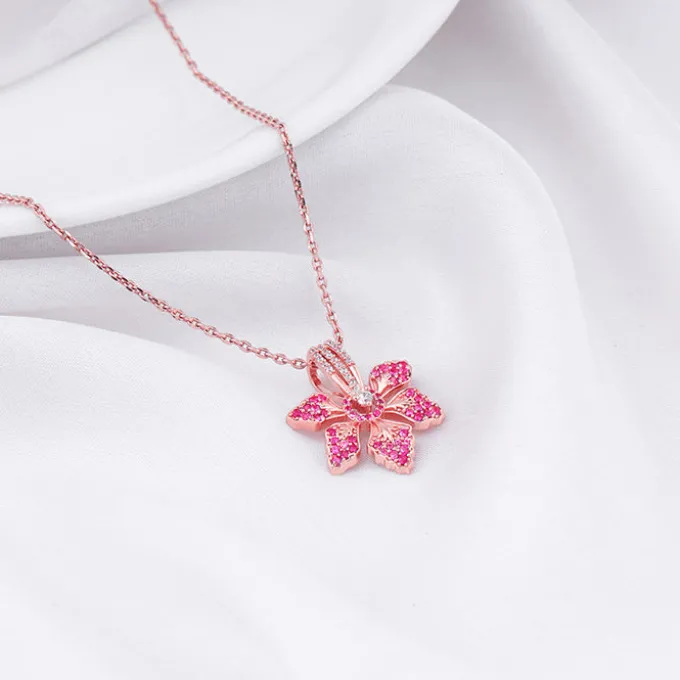 Rose Gold Rani Ebony Pendant with Link Chain