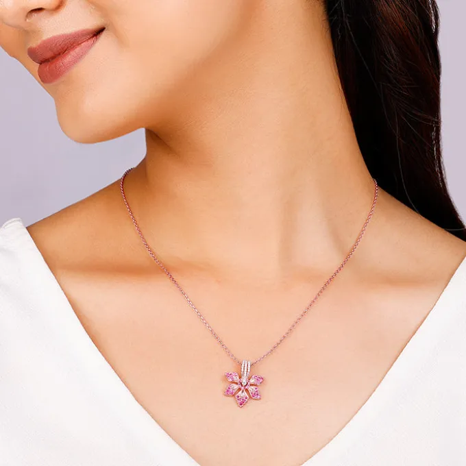 Rose Gold Rani Ebony Pendant with Link Chain