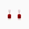 Rose Gold Red Baguette Earrings