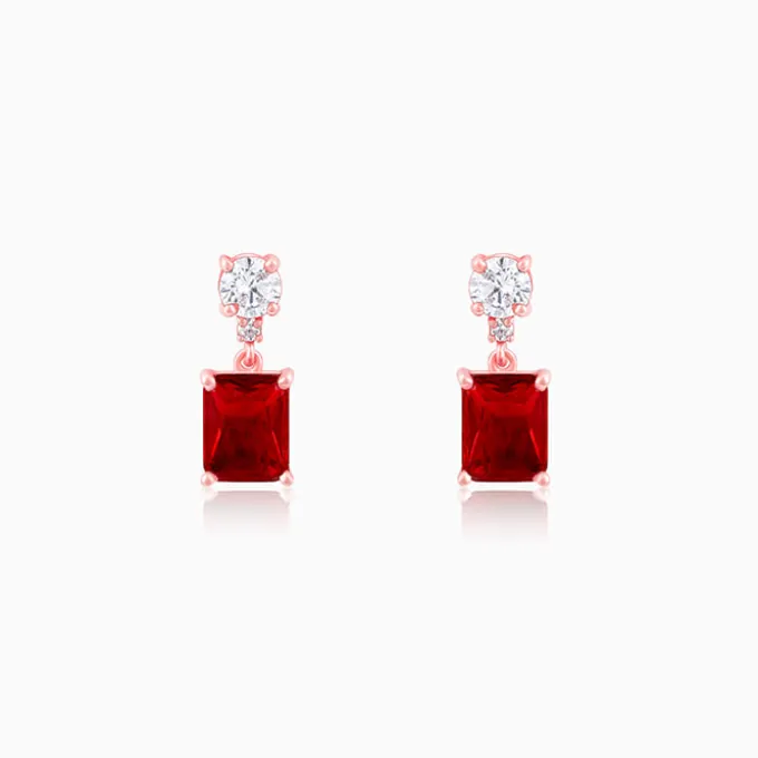 Rose Gold Red Baguette Earrings