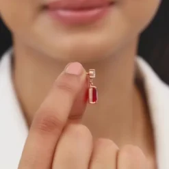 Rose Gold Red Baguette Earrings