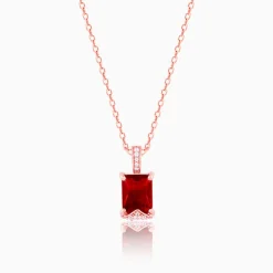 Rose Gold Red Baguette Pendant with Link Chain
