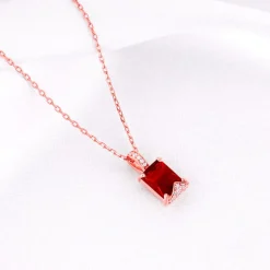 Rose Gold Red Baguette Pendant with Link Chain