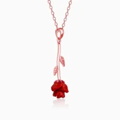 Rose Gold Red Rose Pendant with Link Chain