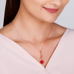 Rose Gold Red Rose Pendant with Link Chain