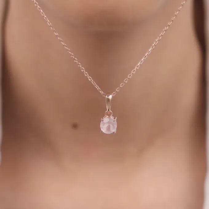 Rose Gold Rose Quartz Pendant With Link Chain