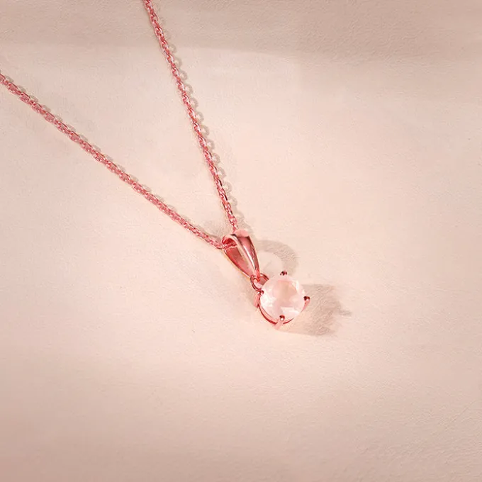 Rose Gold Rose Quartz Pendant With Link Chain