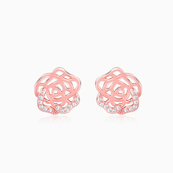 Rose Gold Rosette Filigree Earrings