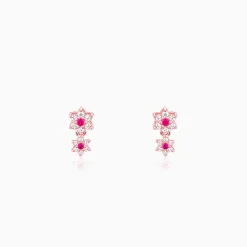 Rose Gold Royal Pink Floral Earrings