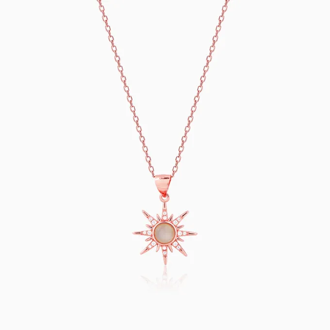 Rose Gold Solar Flare Pendant with Link Chain